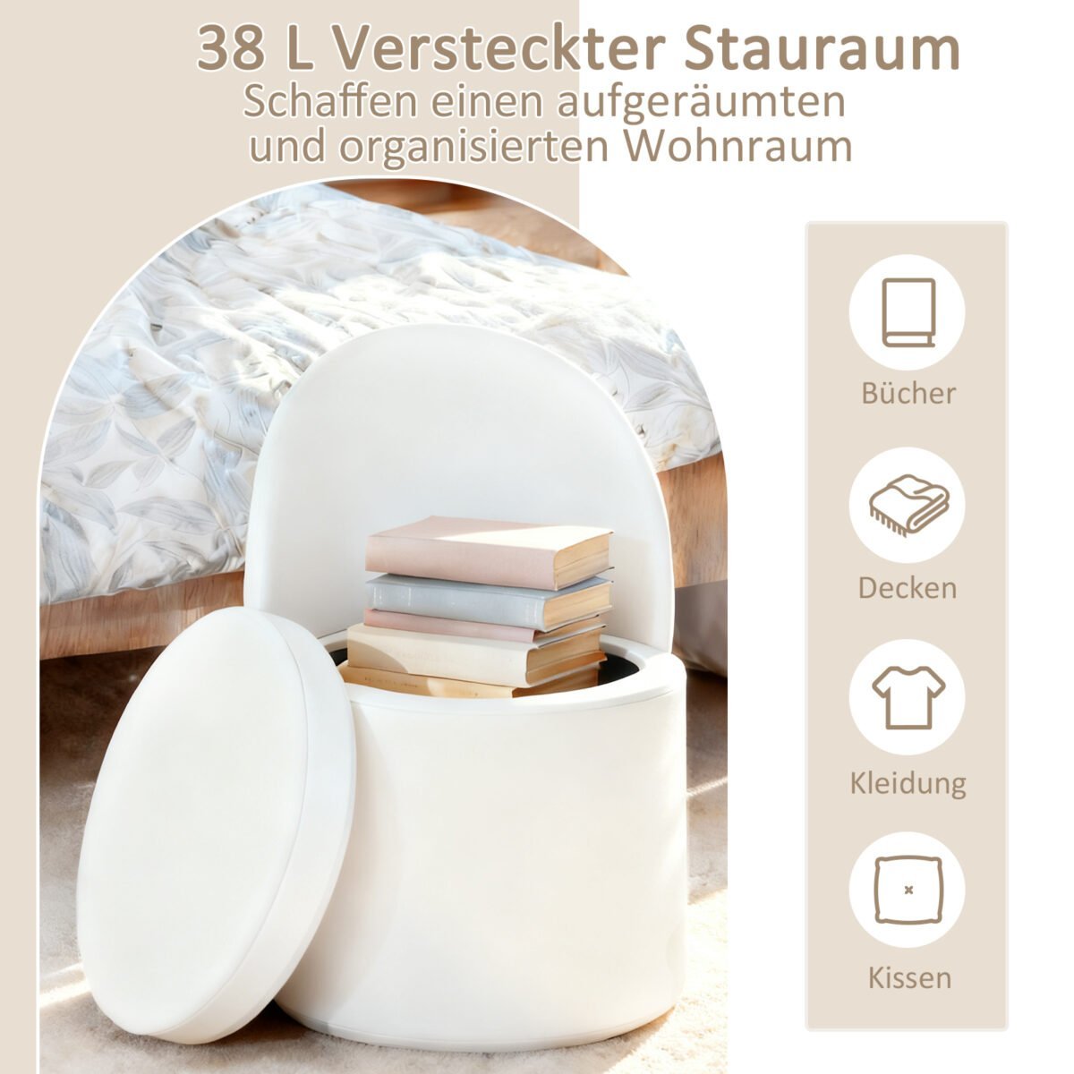 Banketė su atlošu ir 38 L daiktadėže (Balta) – Paveikslėlis 4