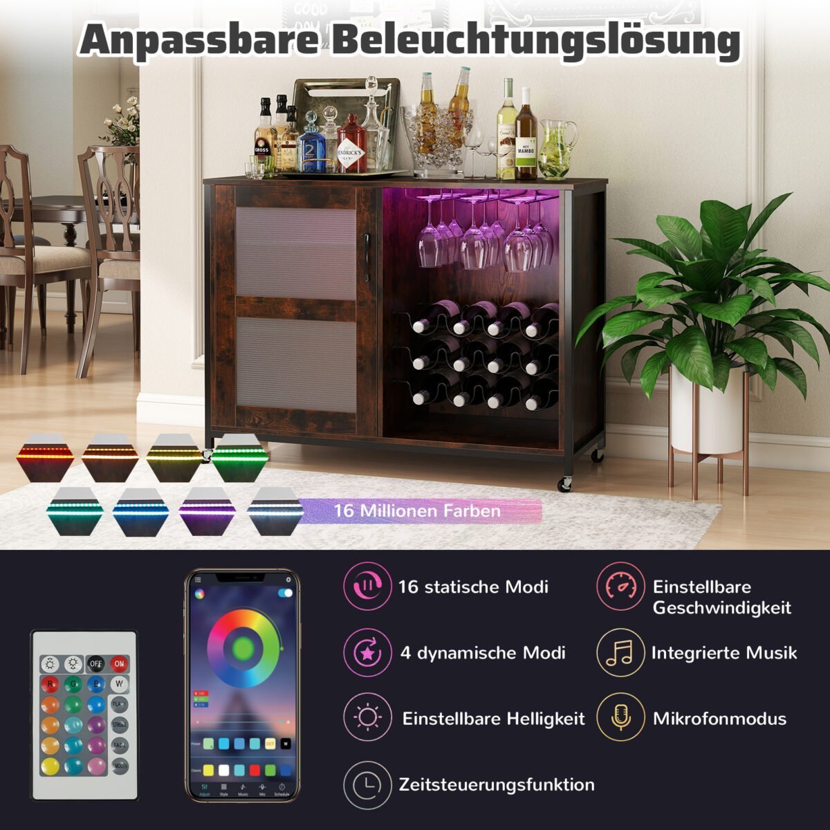 Baro spinta su LED apšvietimu ir reguliuojamomis lentynomis (Kaimiška ruda) – Paveikslėlis 3