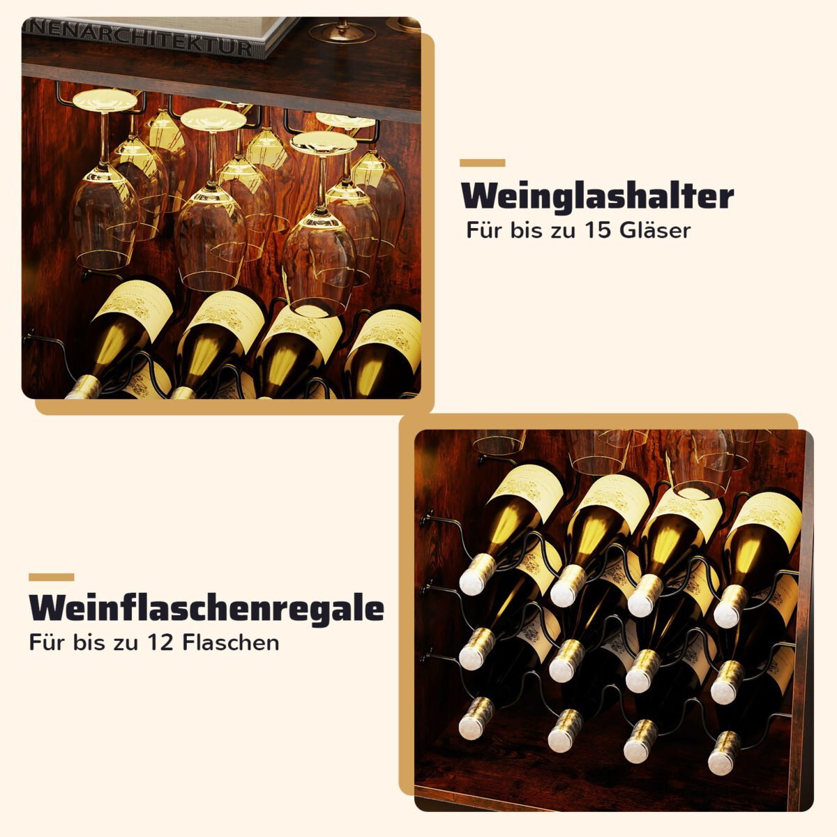 Baro spinta su LED apšvietimu ir reguliuojamomis lentynomis (Kaimiška ruda) – Paveikslėlis 4