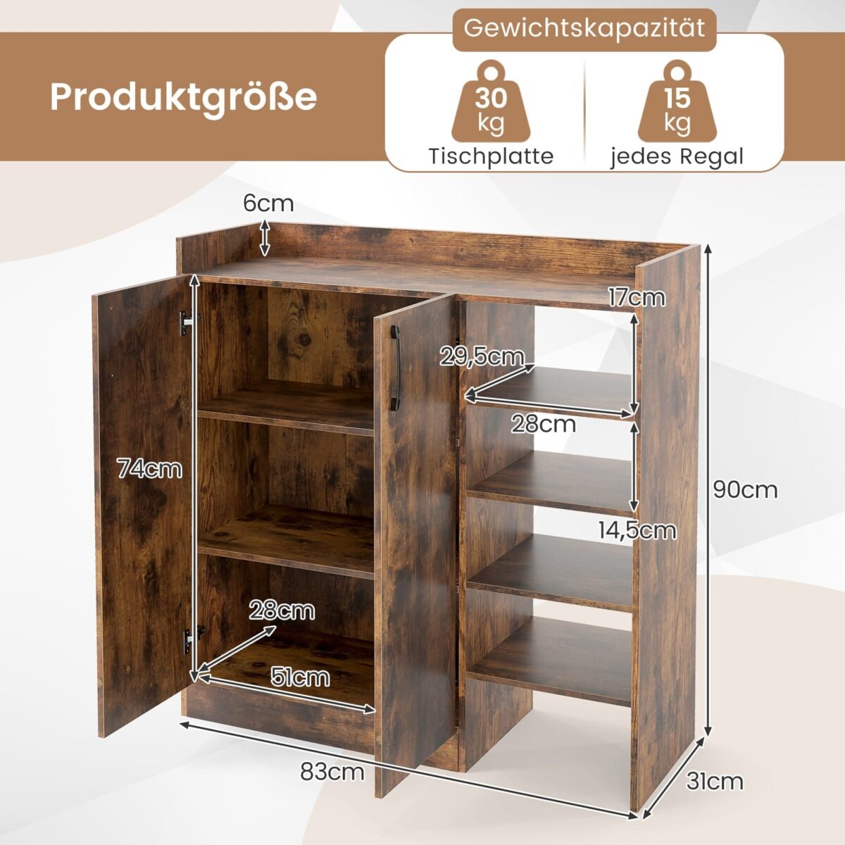 Batų spintelė su reguliuojamomis lentynomis ir atviromis nišomis (Kaimiška ruda) – Paveikslėlis 2