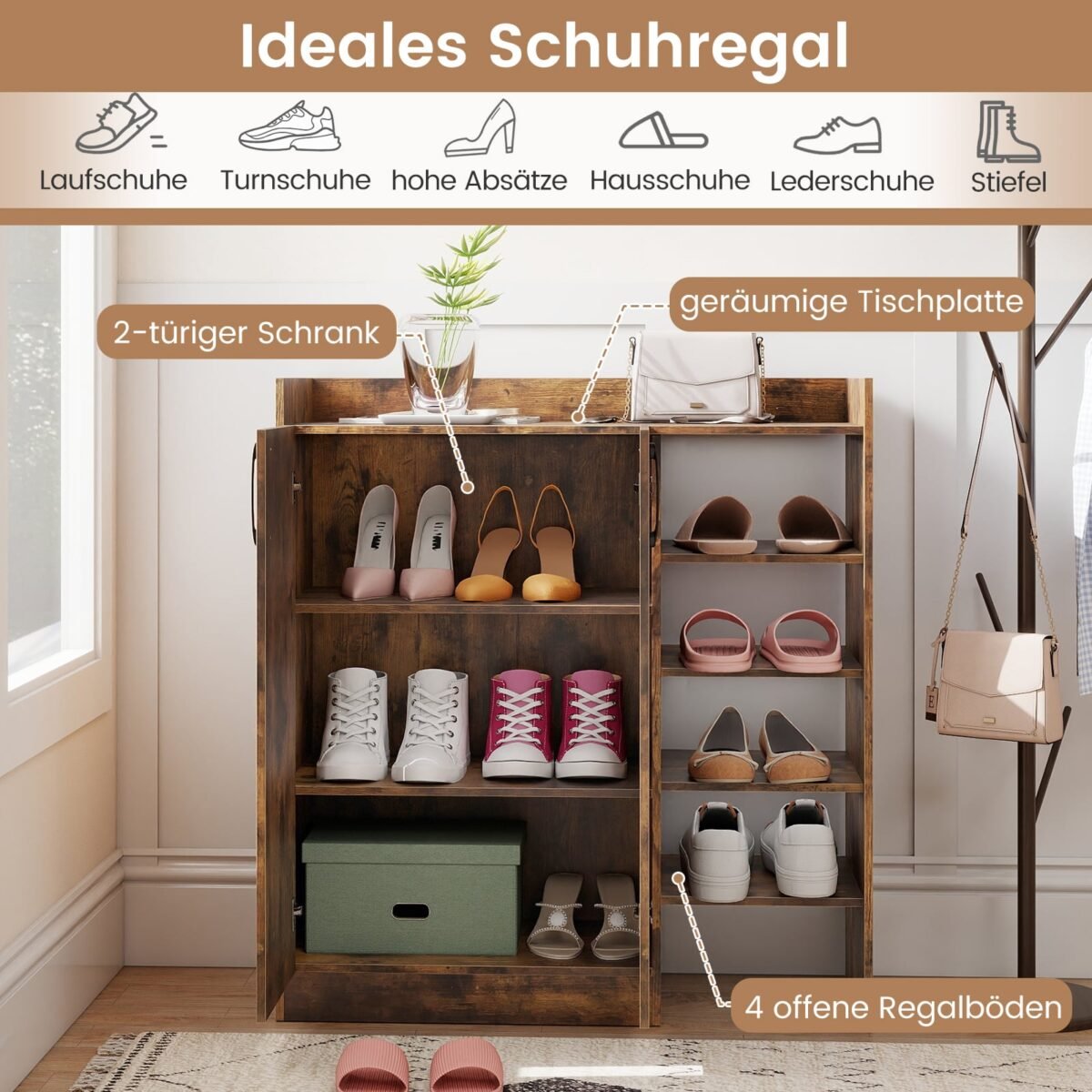 Batų spintelė su reguliuojamomis lentynomis ir atviromis nišomis (Kaimiška ruda) – Paveikslėlis 3