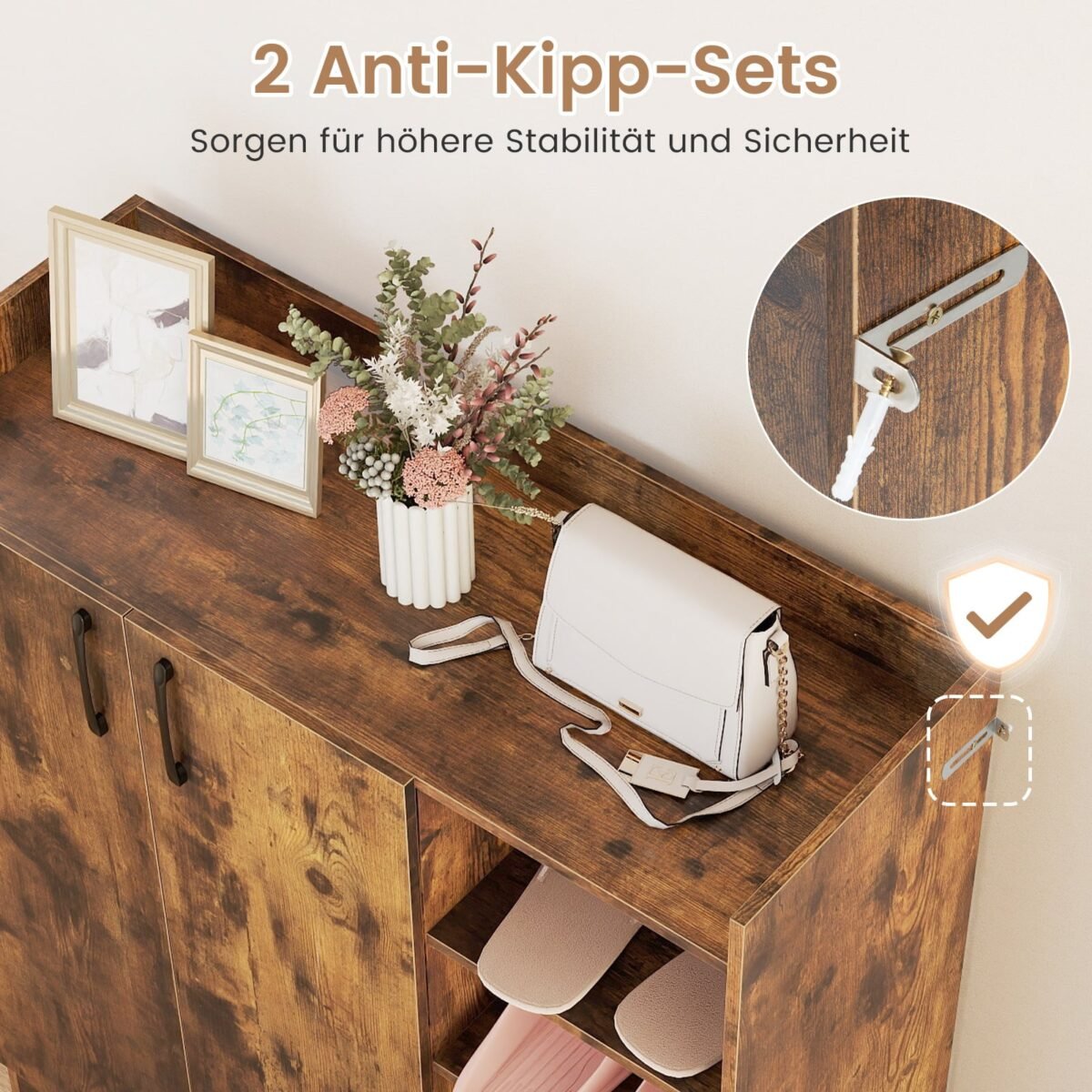 Batų spintelė su reguliuojamomis lentynomis ir atviromis nišomis (Kaimiška ruda) – Paveikslėlis 5