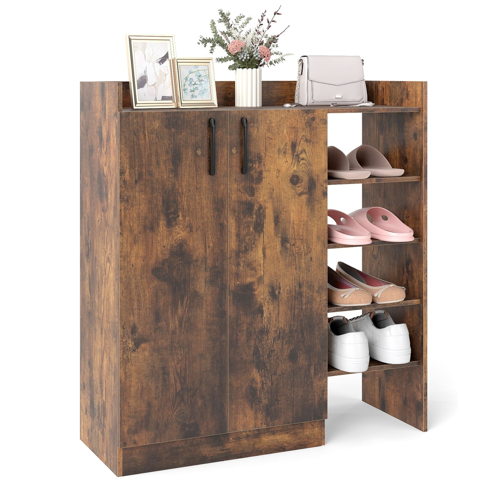 Batų spintelė su reguliuojamomis lentynomis ir atviromis nišomis (Kaimiška ruda) Batų spintelė su reguliuojamomis lentynomis ir atviromis nišomis (Kaimiška ruda)