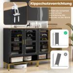 Batų spintelė su reguliuojamomis lentynomis ir tinklinėmis durelėmis (Juoda) – Paveikslėlis 3