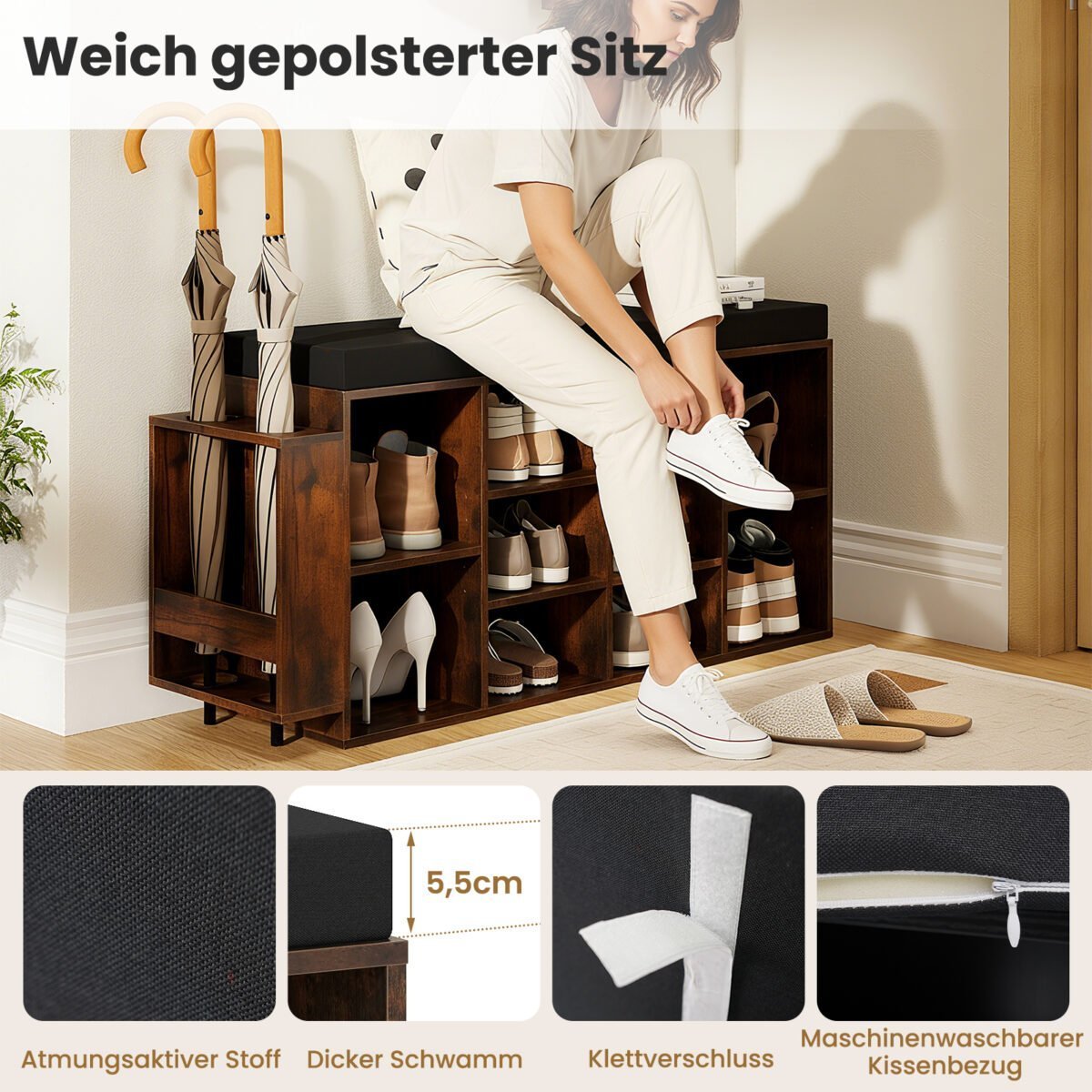 Batų suoliukas su paminkštinta sėdyne ir reguliuojamomis lentynomis (Kaimiška ruda) – Paveikslėlis 3