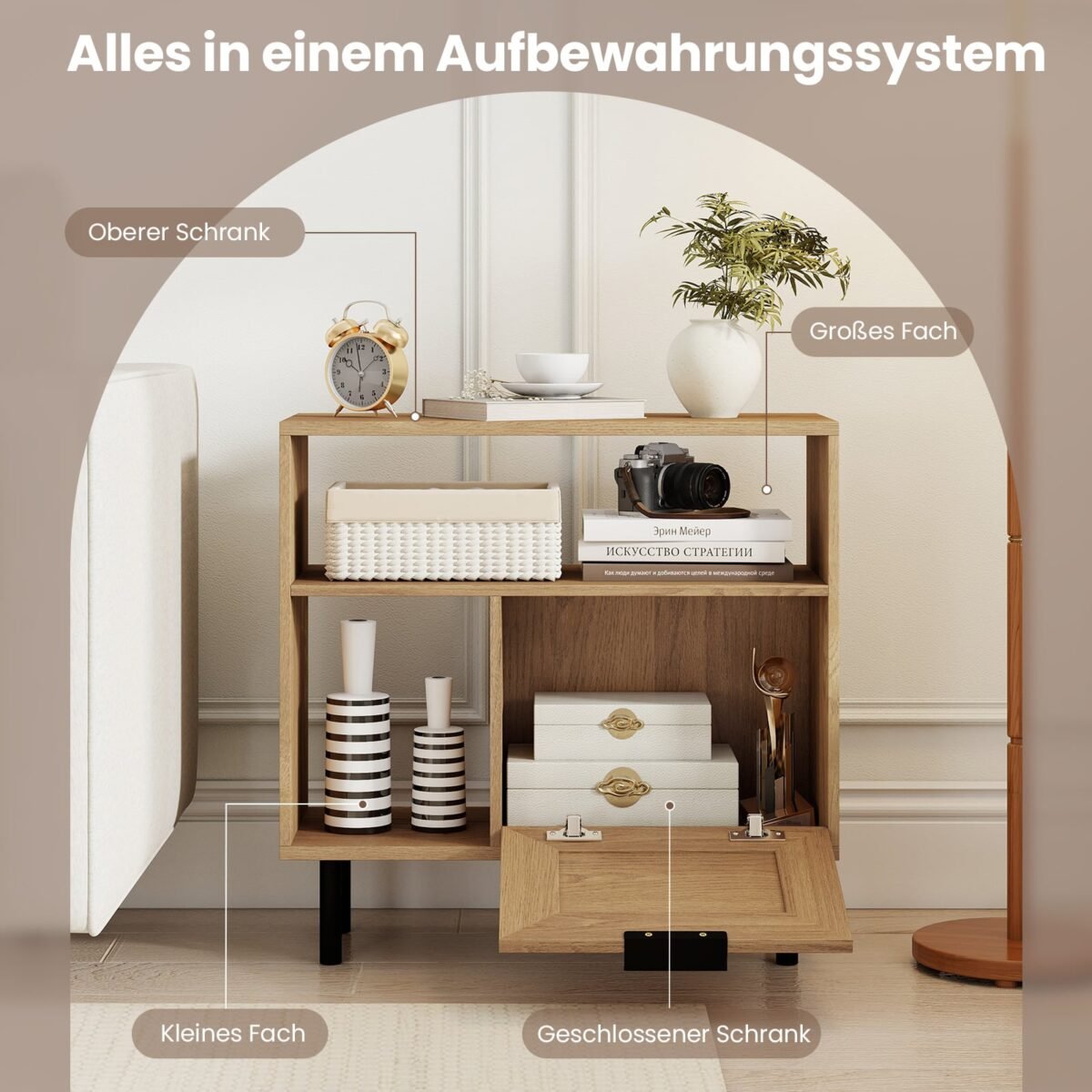 Boho stiliaus šoninis staliukas su PE rotango durimis ir daiktadėže (Natūrali) – Paveikslėlis 5