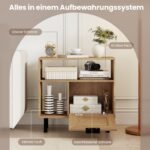 Boho stiliaus šoninis staliukas su PE rotango durimis ir daiktadėže (Natūrali) – Paveikslėlis 5