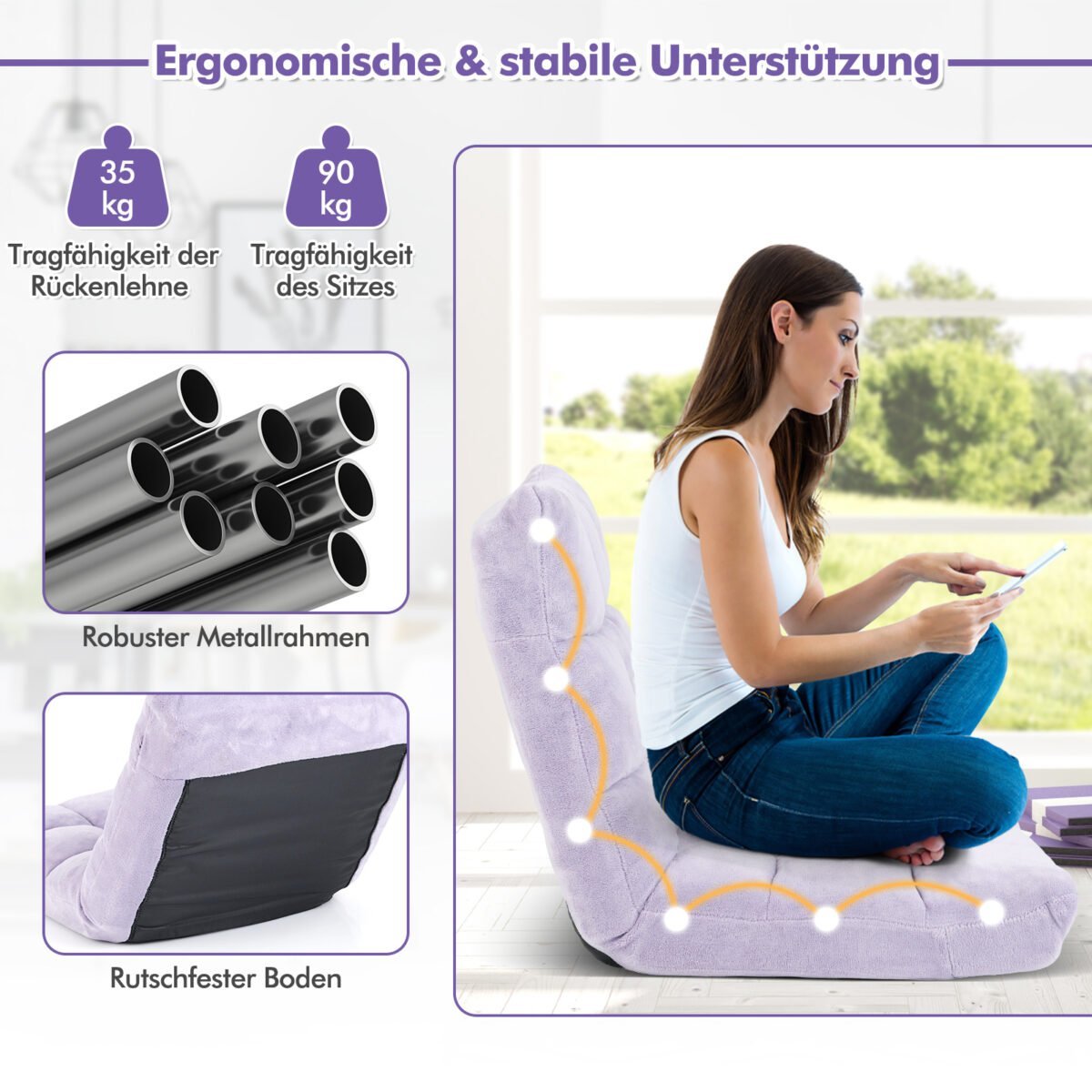 Sulankstoma grindų sofa (Violetinė) – Paveikslėlis 5