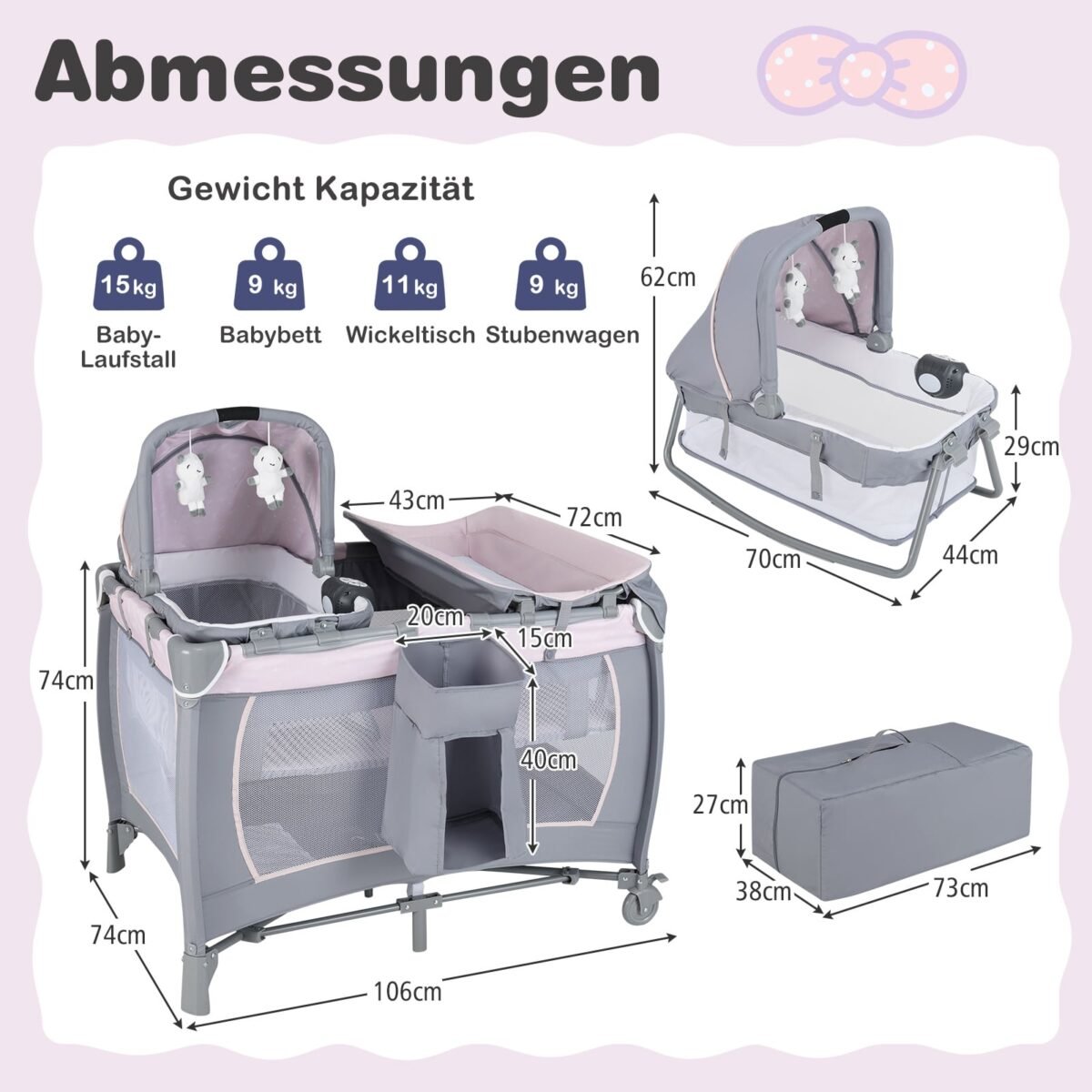 Daugiafunkcinė sulankstoma kelioninė lovytė-maniežas (Violetinė)