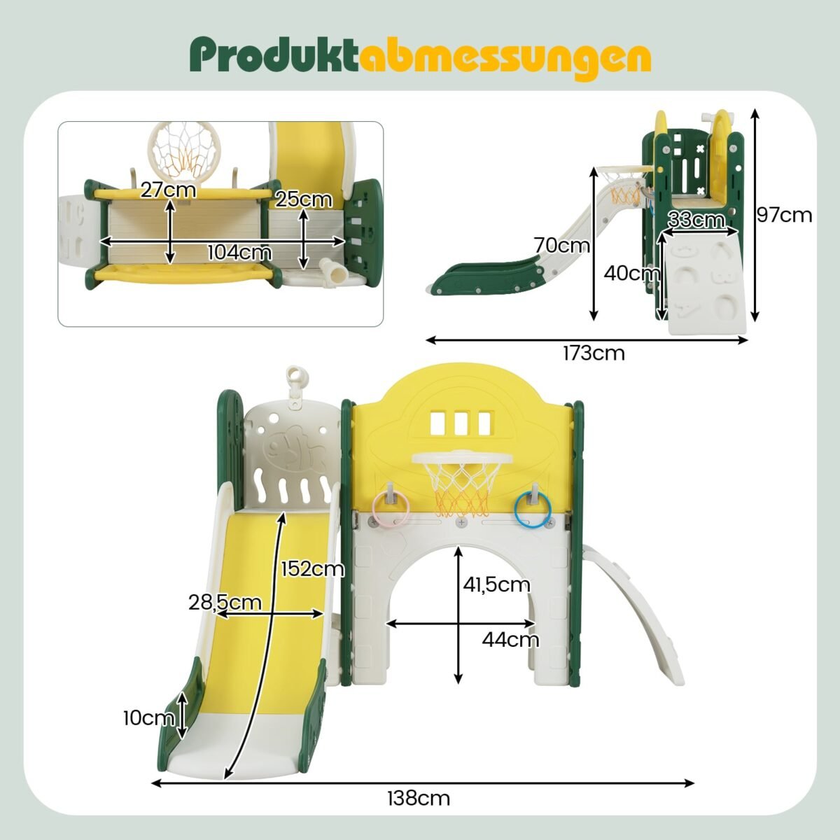 Daugiafunkcinė vaikiška čiuožykla-žaidimų aikštelė su laipiojimo konstrukcija (Geltona) – Paveikslėlis 2