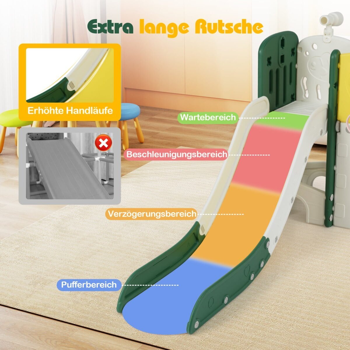 Daugiafunkcinė vaikiška čiuožykla-žaidimų aikštelė su laipiojimo konstrukcija (Geltona) – Paveikslėlis 4
