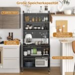 Daugiafunkcinė virtuvės spintelė su 6 lentynomis darbastaliu ir skaidriomis durelėmis (Pilka) – Paveikslėlis 3