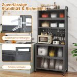 Daugiafunkcinė virtuvės spintelė su 6 lentynomis darbastaliu ir skaidriomis durelėmis (Pilka) – Paveikslėlis 5