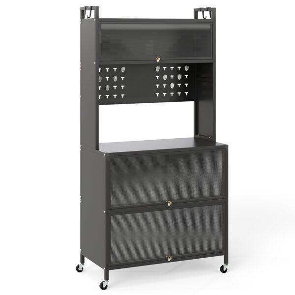 Daugiafunkcinė virtuvės spintelė su ratukais ir perforuota lenta (Pilka)