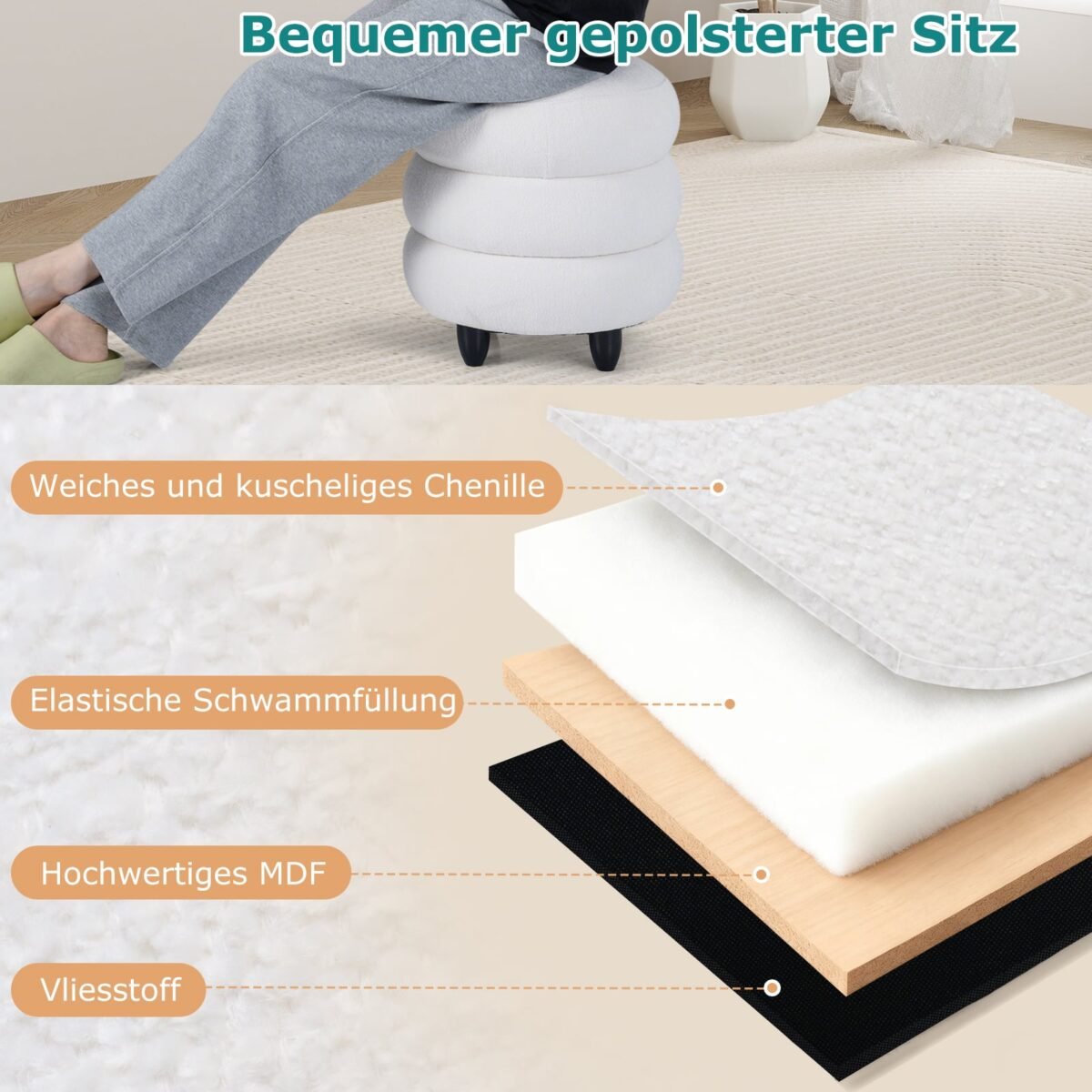 Daugiafunkcis pufas su daiktadėže ir nuimamu dangčiu (Balta) – Paveikslėlis 2