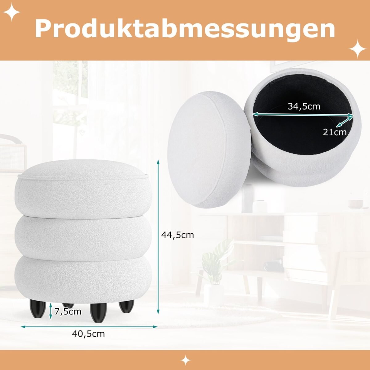 Daugiafunkcis pufas su daiktadėže ir nuimamu dangčiu (Balta)