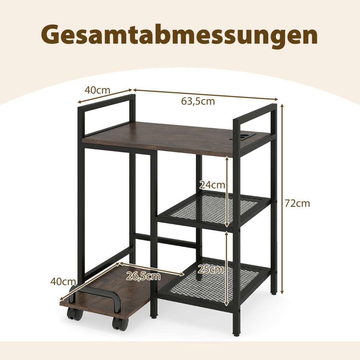 Daugiafunkcis spausdintuvo staliukas su įkrovimo stotele ir talpiomis lentynomis (Rustikinė ruda) – Paveikslėlis 2