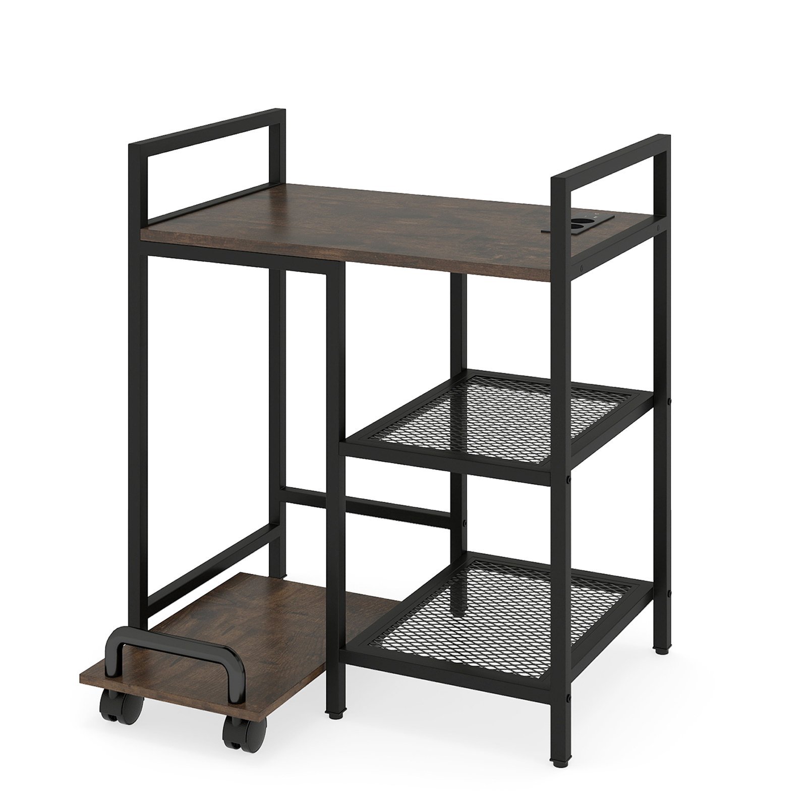 Daugiafunkcis spausdintuvo staliukas su įkrovimo stotele ir talpiomis lentynomis (Rustikinė ruda)