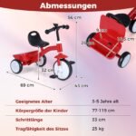 Daugiafunkcis triratukas-balansinis dviratukas su šviečiančiais ratais ir reguliuojama sėdyne (Raudona)