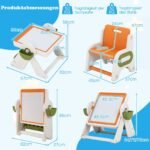 Daugiafunkcis vaikiškas stalas su dvipusiu stalviršiu ir reguliuojamu molbertu (Oranžinė)
