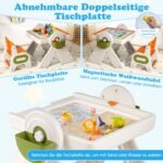 Daugiafunkcis vaikiškas stalas su dvipusiu stalviršiu ir reguliuojamu molbertu (Oranžinė)