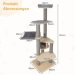 Daugiapakopis kačių bokštas-draskyklė su nameliu ir minkštu viršutiniu gultu (197 cm) (Pilka)