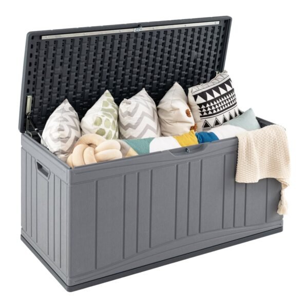 Didelė lauko daiktadėžė su 300 L talpa ir užrakinamu dangčiu (Pilka)