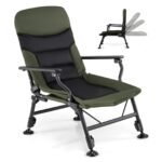 Didelės apkrovos sulankstomas kempingo krėslas su reguliuojamomis kojomis (Žalia)