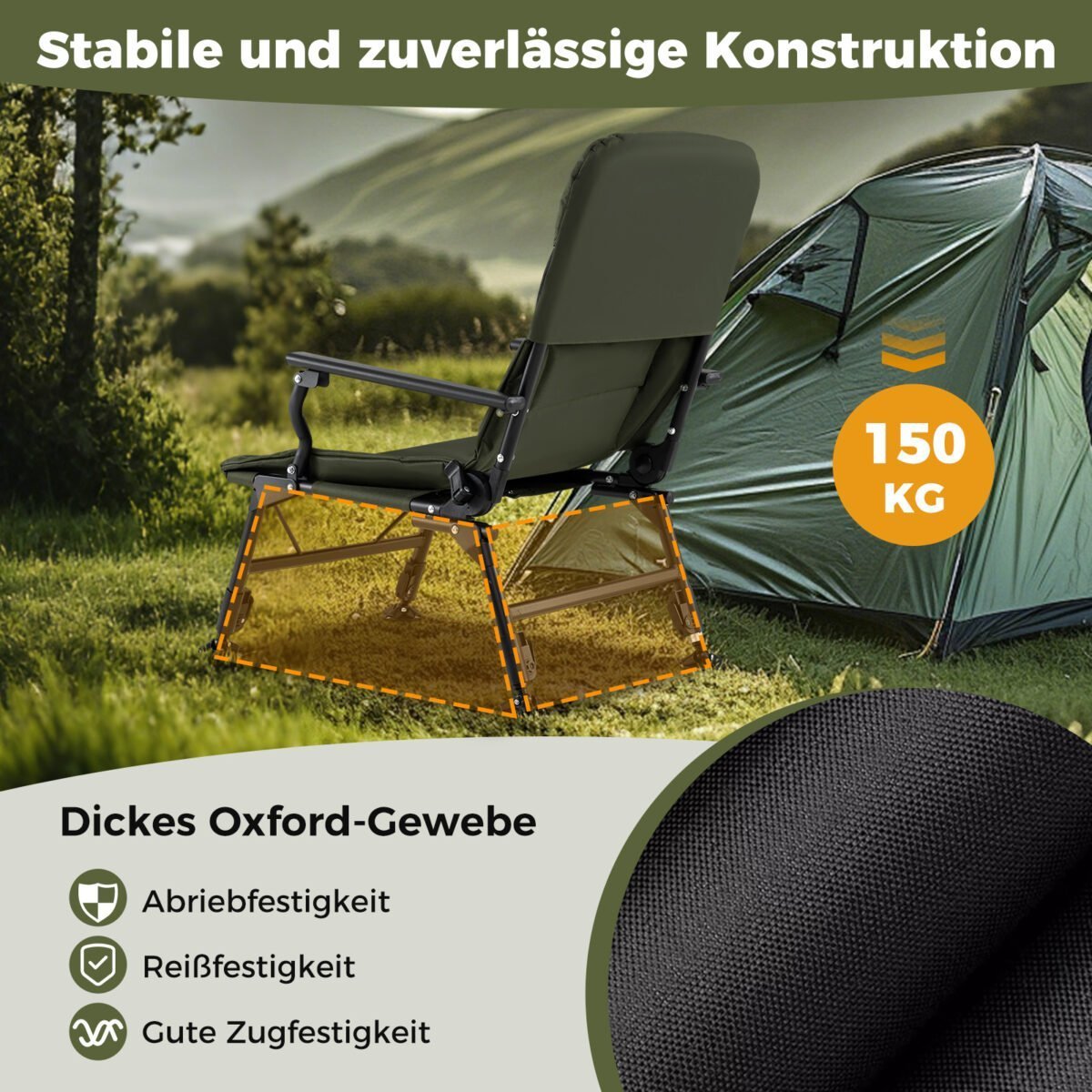 Didelės apkrovos sulankstomas kempingo krėslas su reguliuojamomis kojomis (Žalia) – Paveikslėlis 5