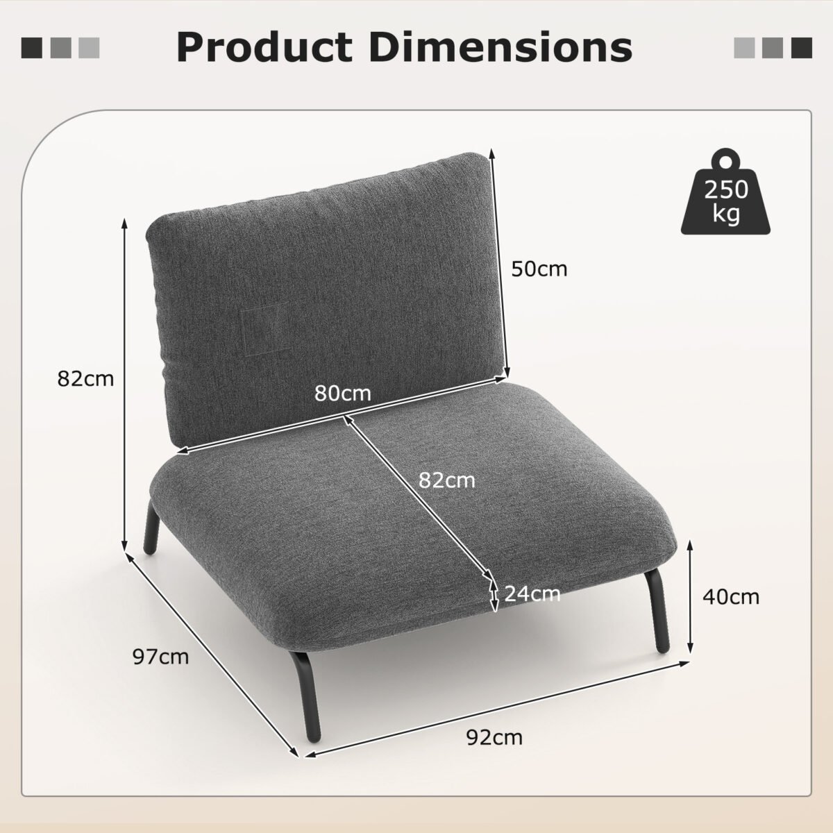 Didelis akcentinis krėslas su ypač plačia ir gilia sėdyne (Pilka) – Paveikslėlis 2