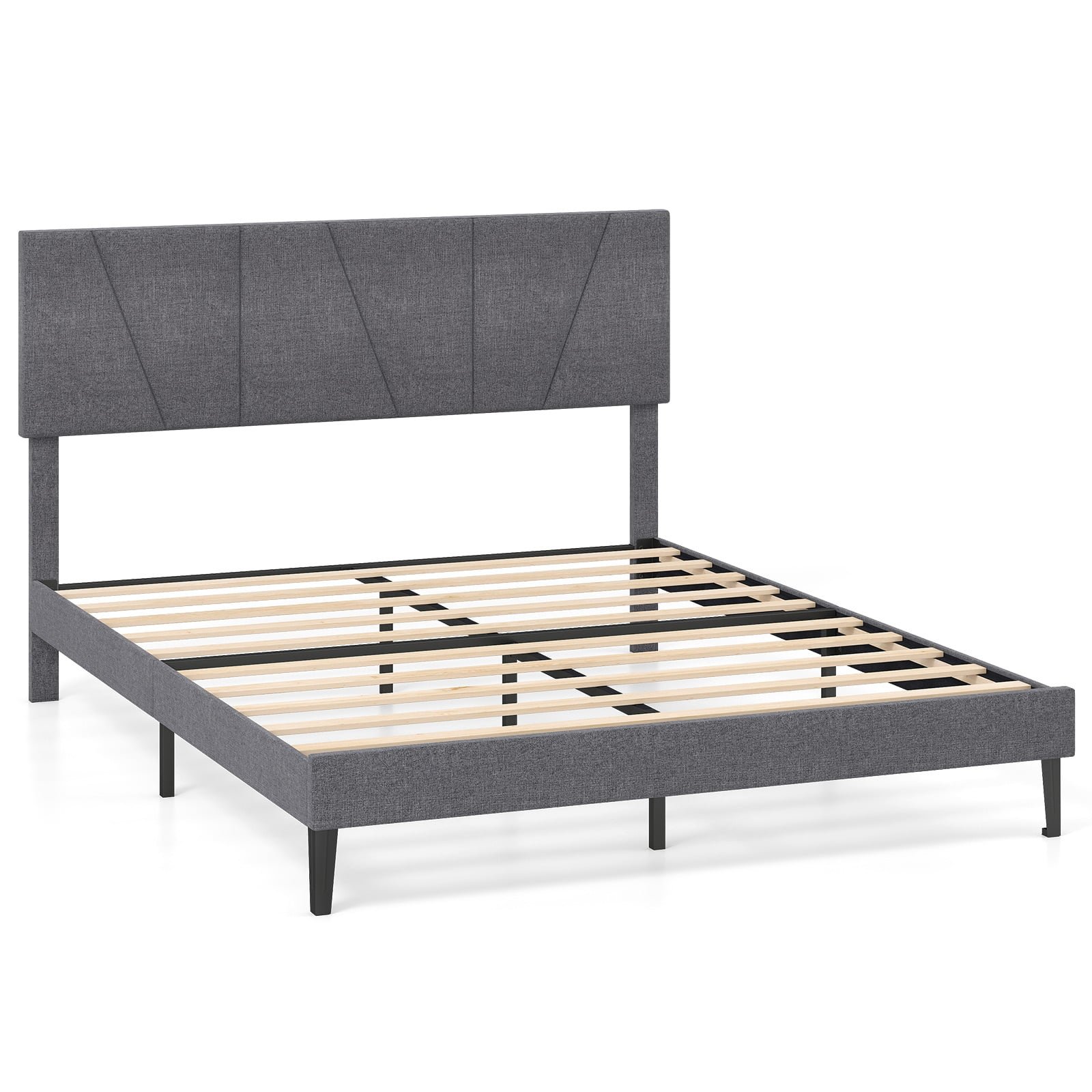 Dvigulės lovos rėmas 160x200 cm su reguliuojamo aukščio geometriniu galvūgaliu (Tamsiai pilka)