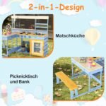 Eglės medienos lauko virtuvėlė su pikniko stalu ir suoliuku vaikams (Mėlyna) – Paveikslėlis 3