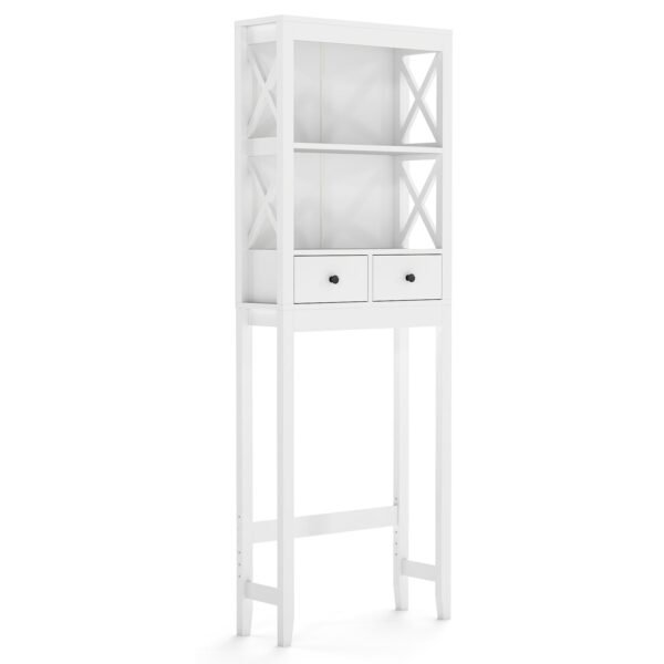 Erdvę taupanti 3 aukštų lentyna virš tualeto su 2 stalčiais (Balta)