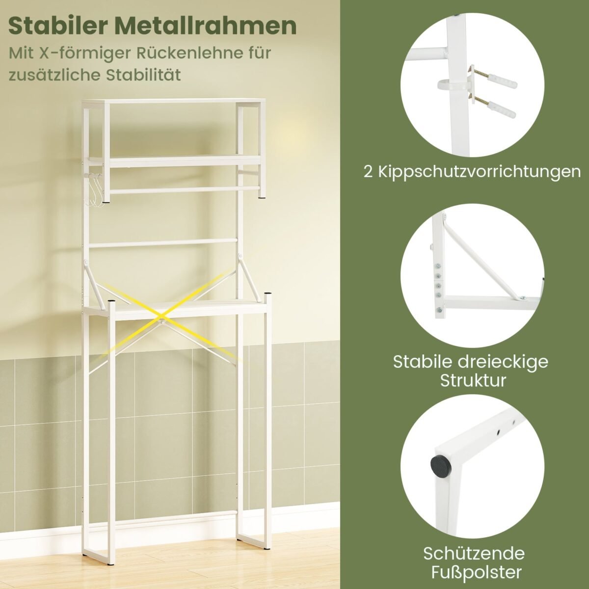 Erdvę taupanti 3 pakopų lentyna virš tualeto (Balta) – Paveikslėlis 3