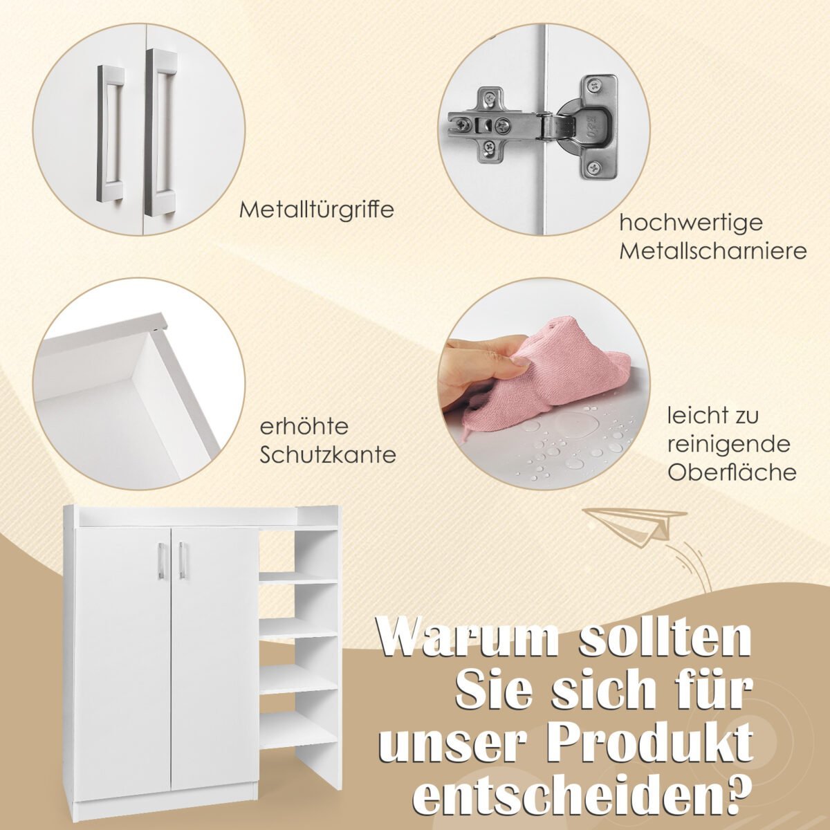 Erdvi batų spintelė su reguliuojamomis lentynomis (Balta) – Paveikslėlis 5