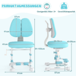 Ergonomiškas vaikiškas rašomasis stalas su kėde ir reguliuojamu stalviršiu (Mėlyna)