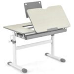 Ergonomiškas vaikiškas rašomasis stalas su reguliuojamu aukščiu ir pakreipiamu stalviršiu (Pilka)