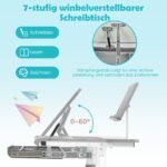 Ergonomiškas vaikiškas rašomasis stalas su reguliuojamu aukščiu ir pakreipiamu stalviršiu (Pilka) – Paveikslėlis 4
