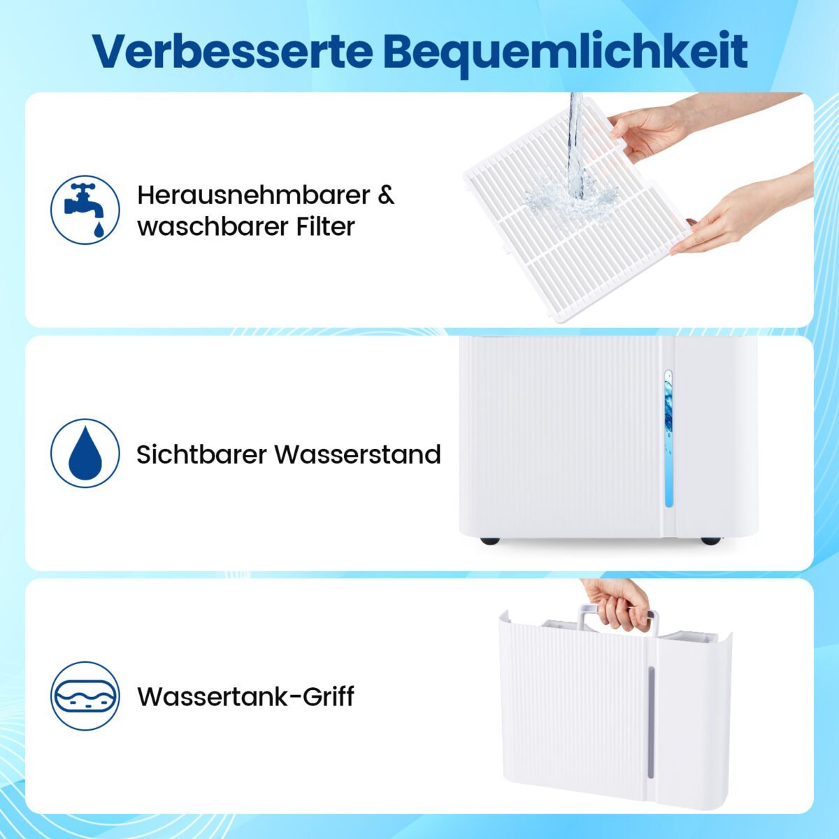 Galingas oro sausintuvas su 40 l/dienos našumu ir 3 veikimo režimais (Balta) – Paveikslėlis 3