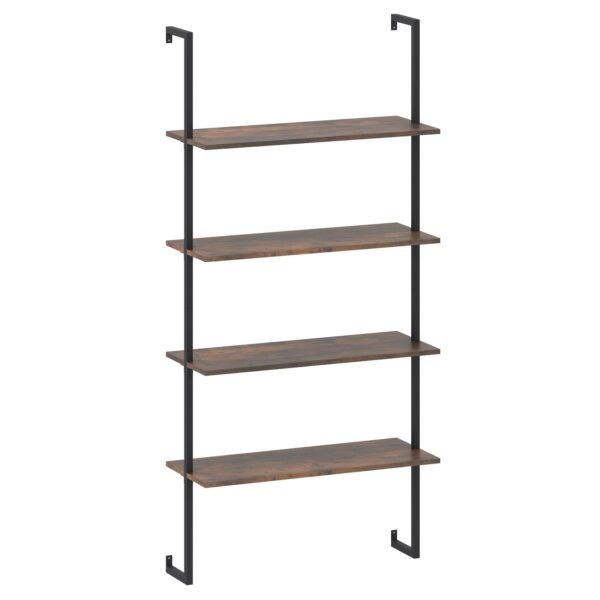 Industrinio stiliaus 4 aukštų sieninė lentyna su metaliniu rėmu (Ruda)