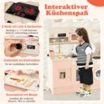 Interaktyvi medinė žaislinė virtuvėlė su šviesos ir garso efektais (Rožinė)
