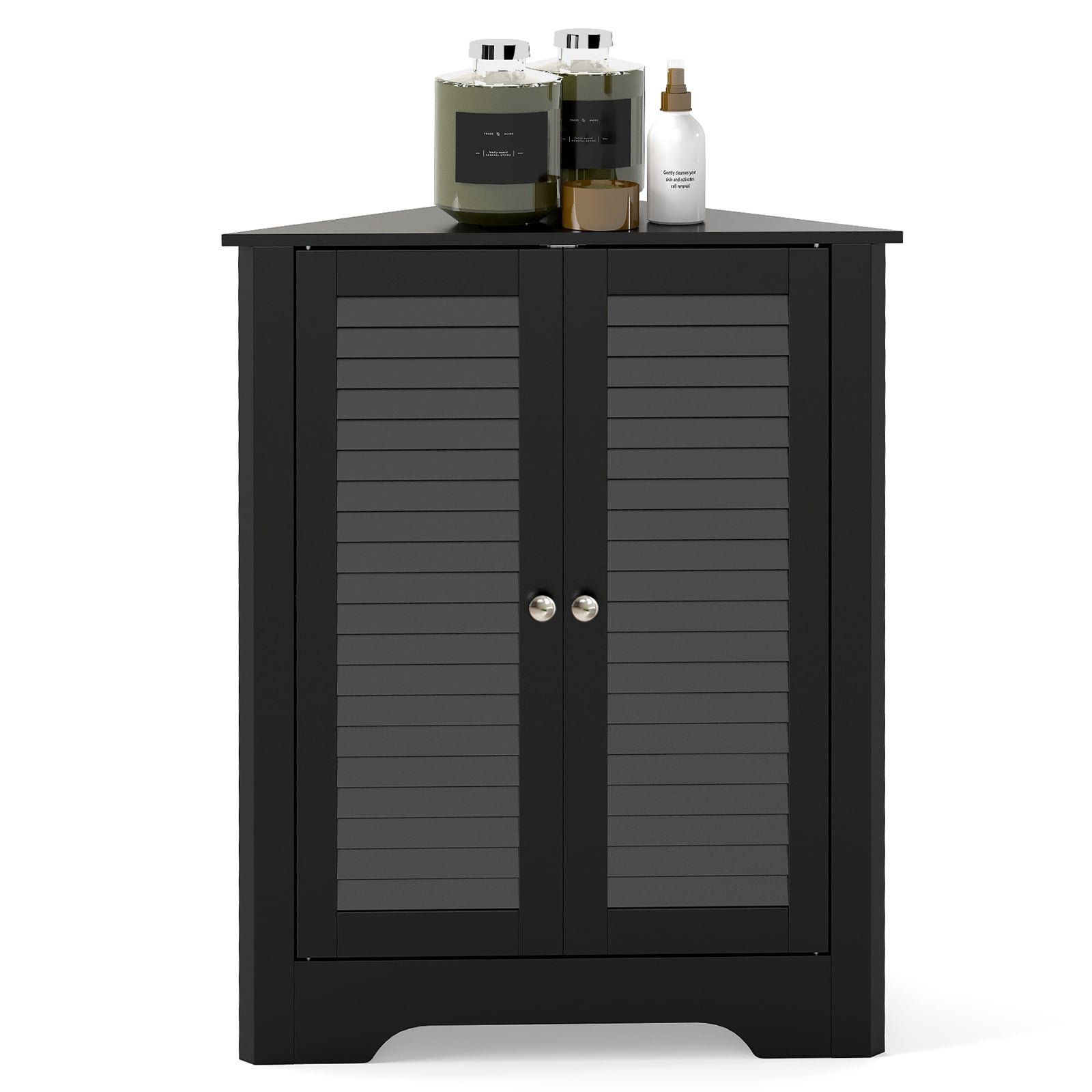 Kampinė spintelė su reguliuojama lentyna ir žaliuzinėmis durelėmis (Juoda)