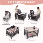 Kelioninė lovelė-maniežas kūdikiui su vystymo stalu ir lopšiu (Rožinė)