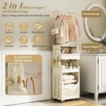 Keturių aukštų sulankstomas skalbinių vežimėlis su drabužių kabykla (Smėlio spalva) – Paveikslėlis 4