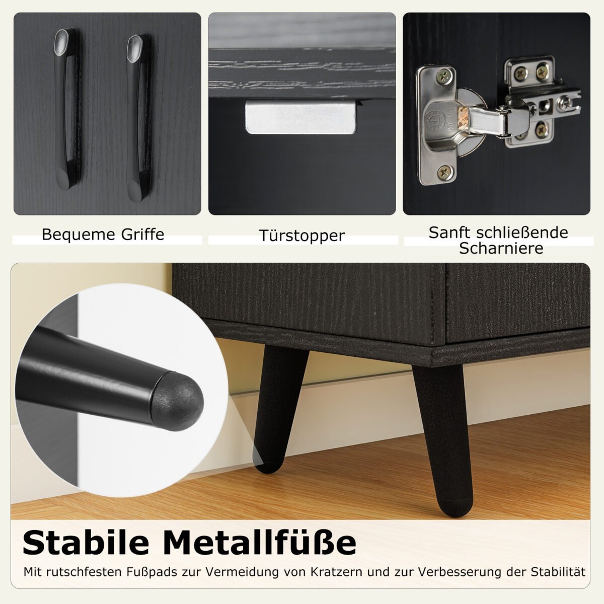 Knygų lentyna su atviromis lentynomis ir uždaroma spintele (Juoda) – Paveikslėlis 5