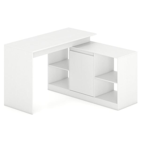 L formos rašomasis stalas su reversine daiktadėže ir lentynomis (Balta)