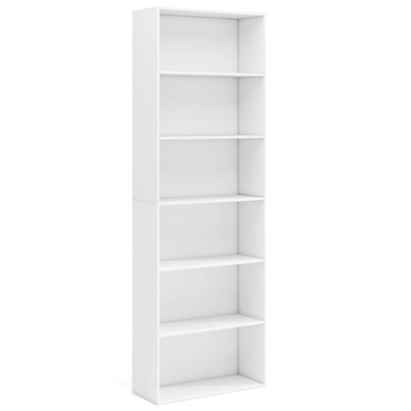 Laisvai pastatoma 6 lentynų knygų lentyna su apsauga nuo apvirtimo (Balta)