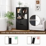 Laisvai pastatoma knygų lentyna su 4 kubeliais ir 2 stalčiais (Juoda) – Paveikslėlis 2