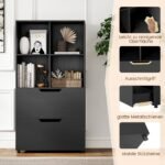 Laisvai pastatoma knygų lentyna su 4 kubeliais ir 2 stalčiais (Juoda) – Paveikslėlis 4