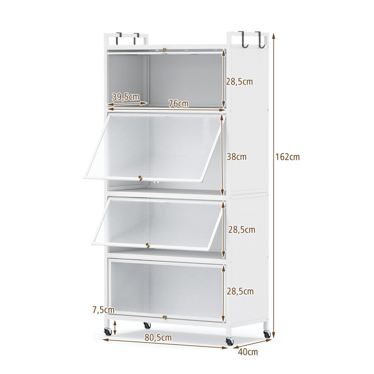 Laisvai pastatoma penkių lygių metalinė spinta su keturiomis atlenkiamomis durimis (Balta) – Paveikslėlis 2